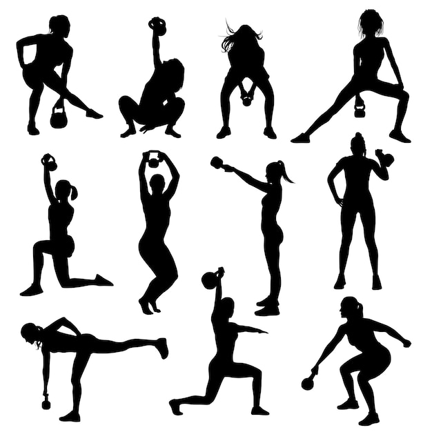 Siluetas vectoriales de kettlebell para mujeres