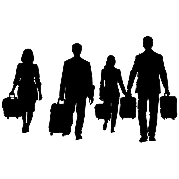 Las siluetas de los viajeros de negocios