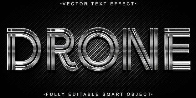 Silver Drone Vector Efecto de texto de objeto inteligente totalmente editable
