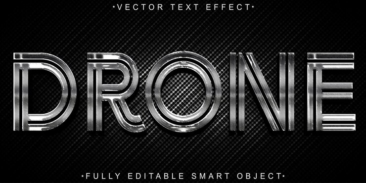 Vector silver drone vector efecto de texto de objeto inteligente totalmente editable