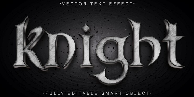 Vector silver knight vector efecto de texto de objeto inteligente totalmente editable