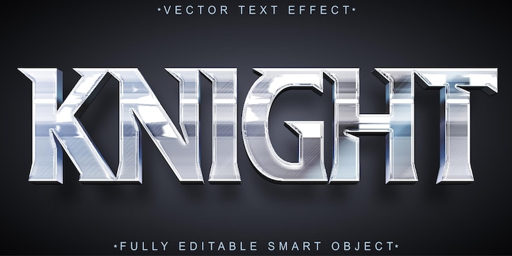 Vector silver knight vector efecto de texto de objeto inteligente totalmente editable