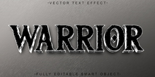 Silver Warrior Vector Efecto de texto de objeto inteligente totalmente editable