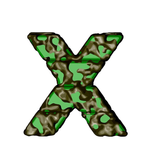 Símbolo 3d en camuflaje verde letra x