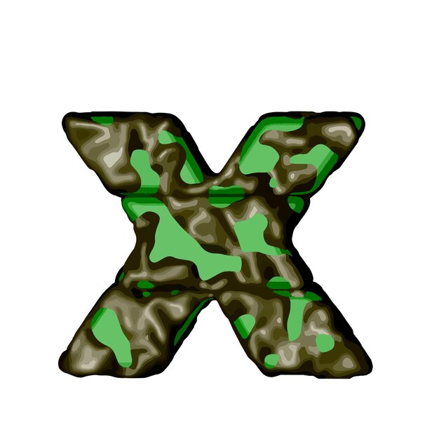 Símbolo 3d en camuflaje verde letra x
