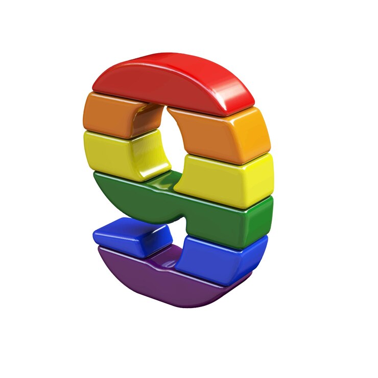 Vector símbolo 3d hecho de los colores de la bandera lgbt número 9