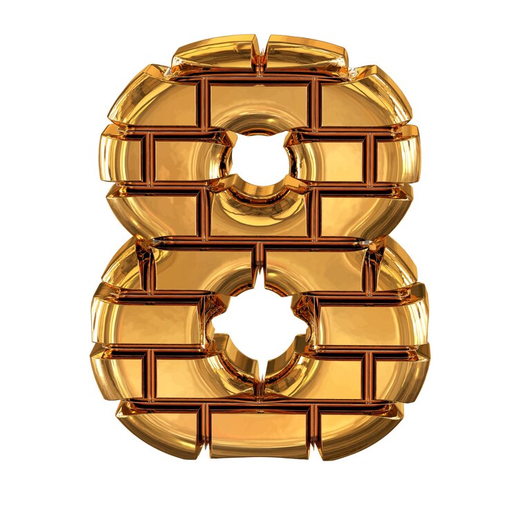 Vector el símbolo 3d hecho de ladrillos dorados número 8