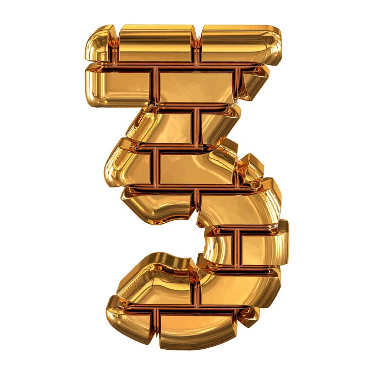 Vector el símbolo 3d hecho de ladrillos de oro número 3
