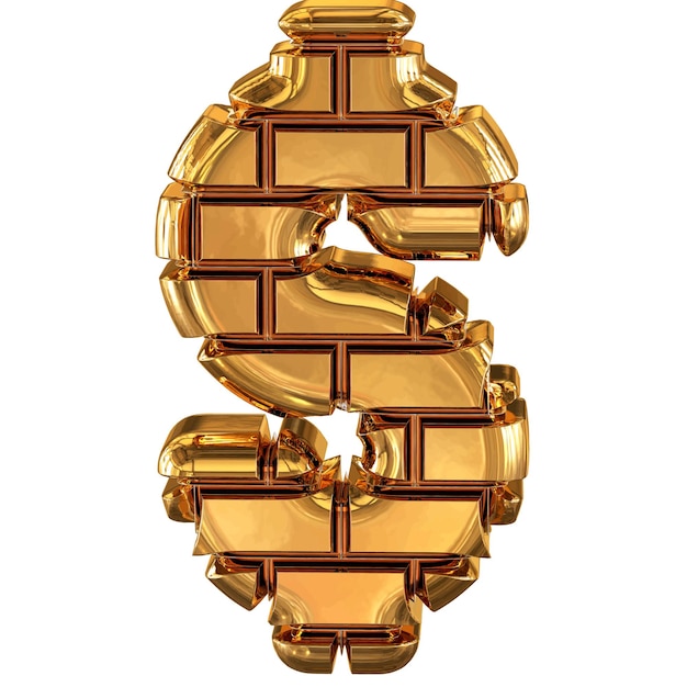 Vector el símbolo 3d hecho de ladrillos de oro.