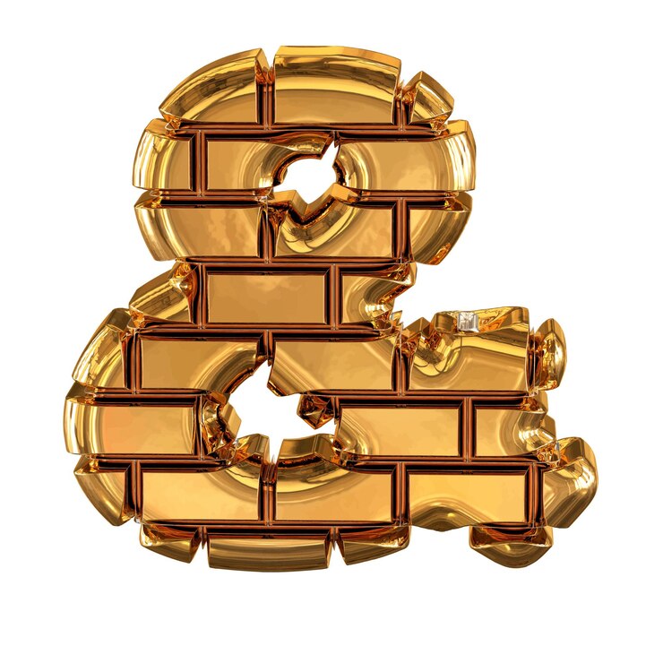 Vector el símbolo 3d hecho de ladrillos de oro.