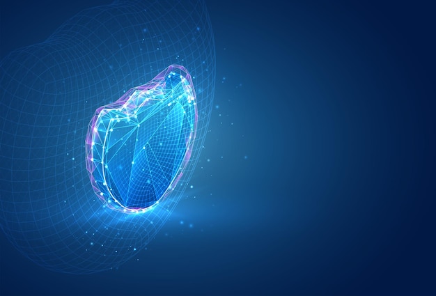 Símbolo 3d, objeto volumétrico sobre un fondo azul.