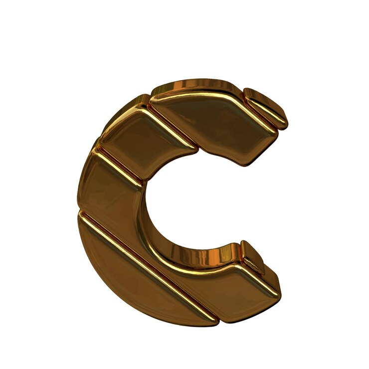 Vector símbolo 3d de oro hecho de lingotes letra c