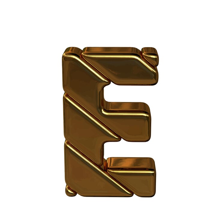 Vector símbolo 3d de oro hecho de lingotes de letra e