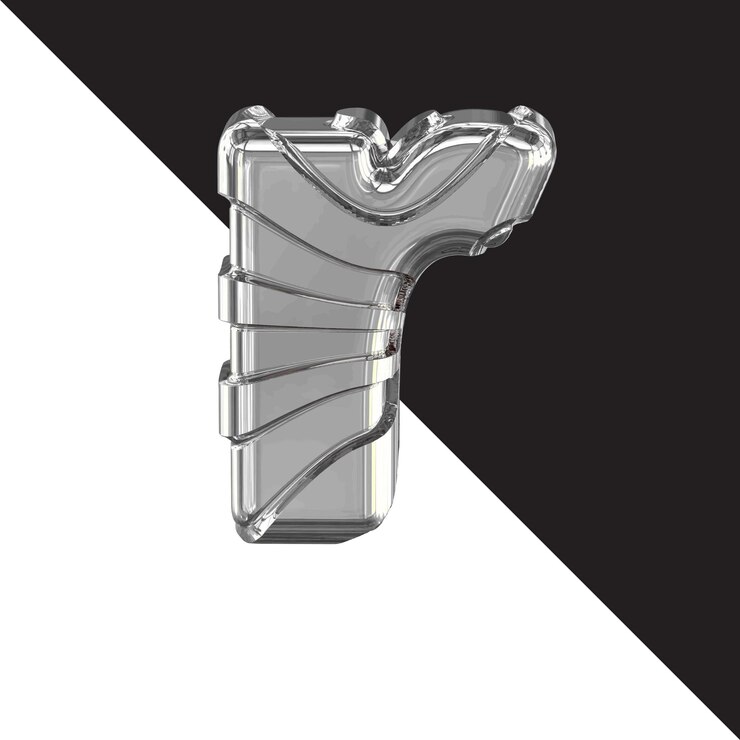 Vector símbolo 3d plateado con correas letra r