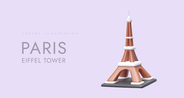 Símbolo 3d de la torre eiffel de parís viaje a lugares famosos de francia viajes publicitarios por europa reserva de entradas excursiones habitaciones de hotel bandera de color con ilustración