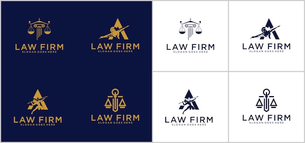 Símbolo abogado abogado defensor plantilla estilo lineal. escudo espada ley bufete legal seguridad empresa logotipo