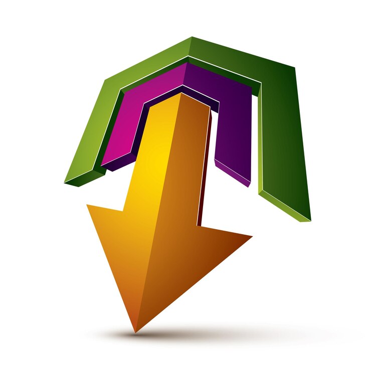 Vector símbolo abstracto 3d con una flecha. elemento de diseño de vector de concepto de éxito y desarrollo empresarial, icono de tema de innovaciones.