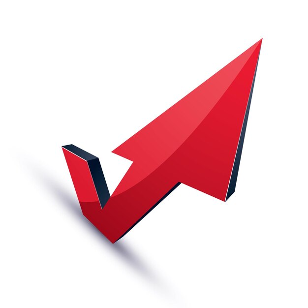 Símbolo abstracto 3d con una flecha en forma de marca de verificación. Elemento de diseño de vector de tema de estrategia de crecimiento empresarial, icono de tema de innovaciones.