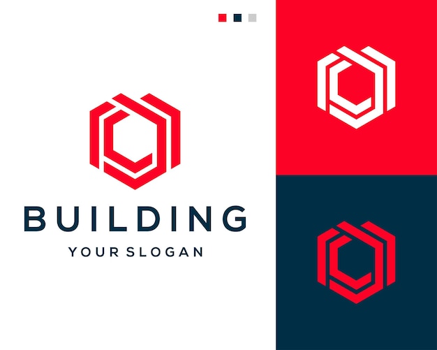 Símbolo abstracto de diseño de logotipo de edificio hexagonal