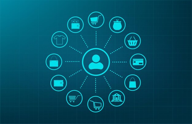 Símbolo de acceso al mercado de servicios en línea Ilustración vectorial sobre fondo azul Eps 10