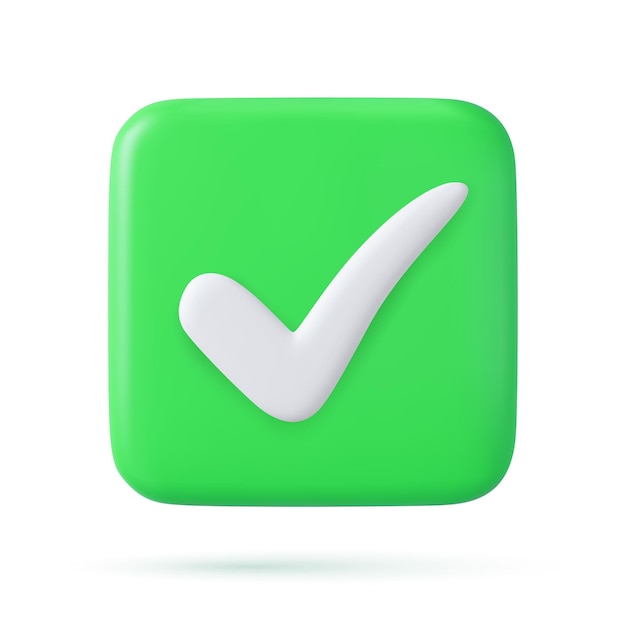 Símbolo de acuerdo de aprobación y confianza del usuario Votación positiva en línea y pruebas exitosas Botón de representación 3D Iconos de marca de verificación Ilustración vectorial