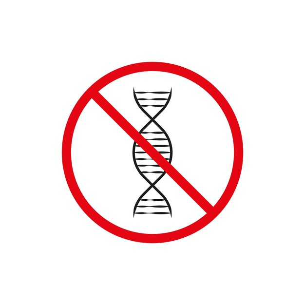 Sin símbolo de ADN Icono de prohibición roja Prohibición de modificación genética Diseño vectorial sencillo