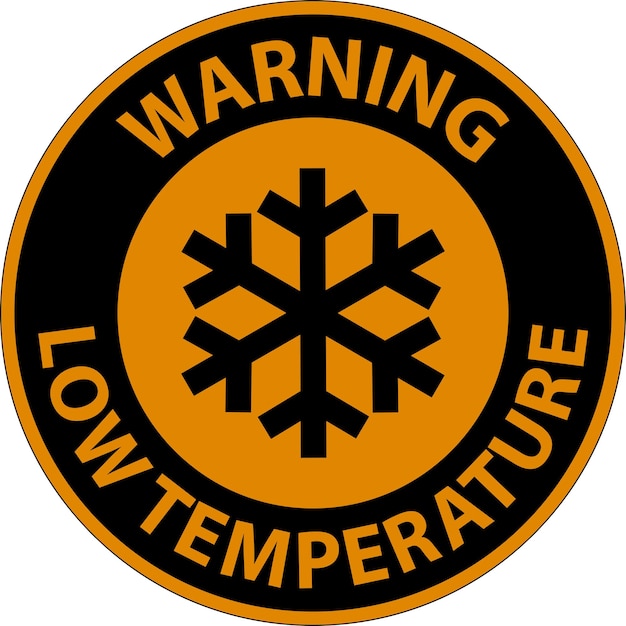 Símbolo de advertencia de baja temperatura y signo de seguridad de texto