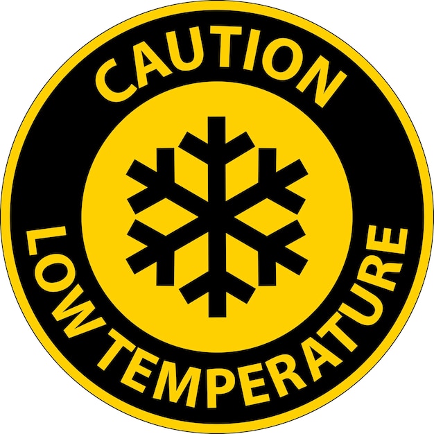 Símbolo de advertencia de baja temperatura y signo de seguridad de texto