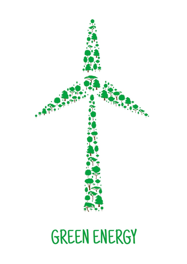 Vector símbolo de aerogenerador formado por árboles verdes