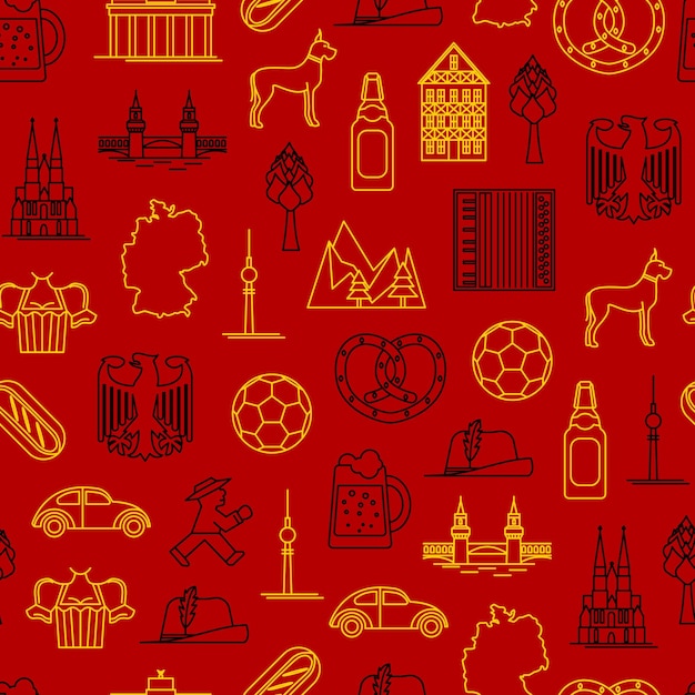 Símbolo de Alemania Línea delgada Vector de fondo de patrones sin fisuras