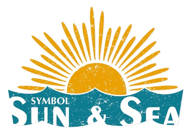 Un símbolo del amanecer del sol con el mar azul