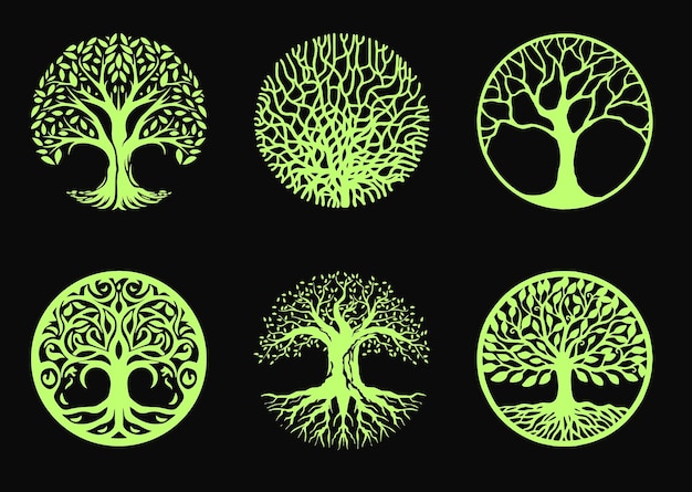 El símbolo del árbol de la vida en un círculo sobre un fondo oscuro