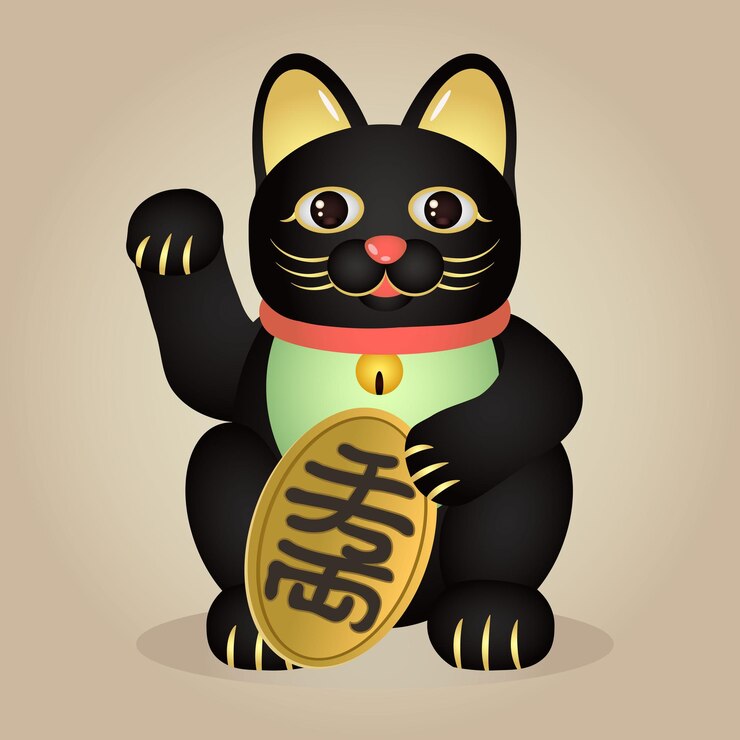 Símbolo asiático del gato negro afortunado Signo de la fortuna