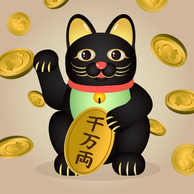 Símbolo asiático del gato negro afortunado Signo de la fortuna
