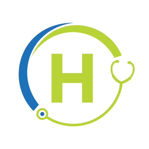 Símbolo de atención médica Médico y logotipo médico en la plantilla de letra H Logotipo de médicos con signo de estetoscopio