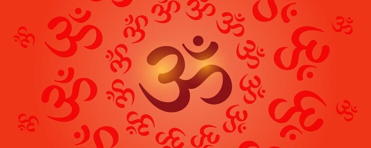 Símbolo de Aum Om Ohm en diseño decorativo banner de estilo redondo