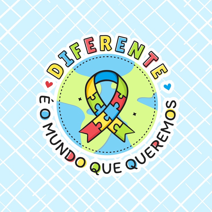 Vector símbolo de autismo en el dibujo de un planeta con la frase diferente es el mundo que queremos