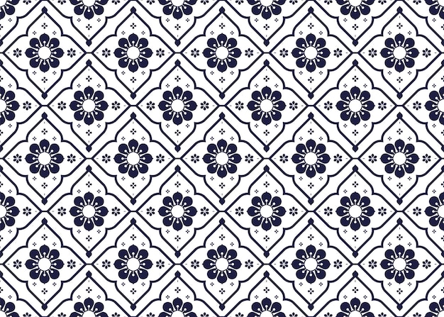 símbolo azul oscuro estilo floral portugués en fondo blanco tela étnica diseño de patrón sin costuras