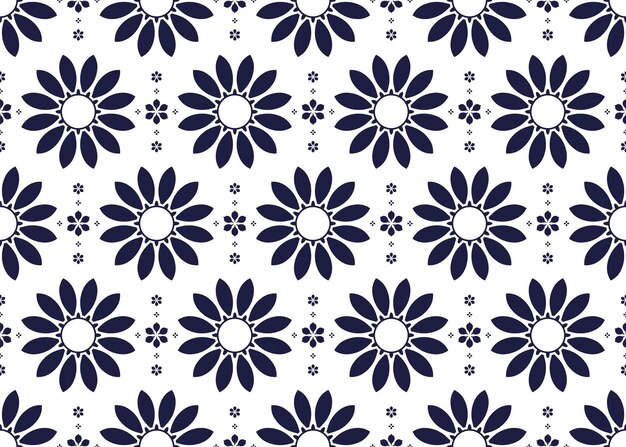 símbolo azul oscuro floral en fondo blanco tela étnica diseño de patrón sin costuras para tela, etc.