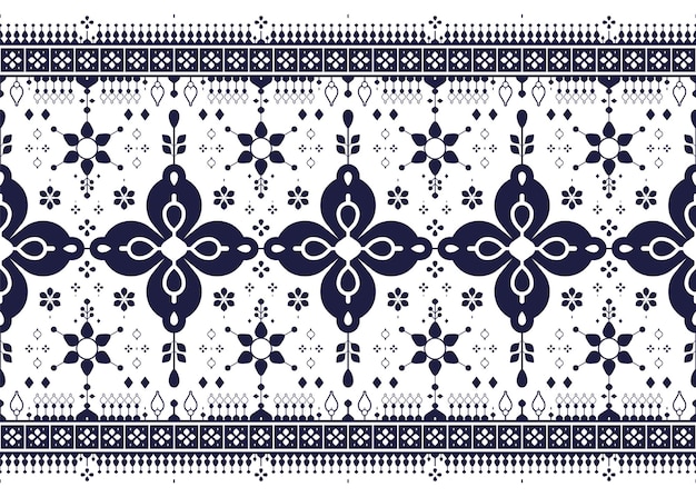símbolo azul oscuro floral en fondo blanco tela étnica diseño de patrón sin costuras para tela, etc.