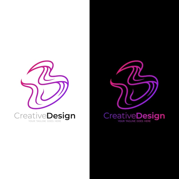Símbolo B con íconos de diseño de la compañía de estilo de línea