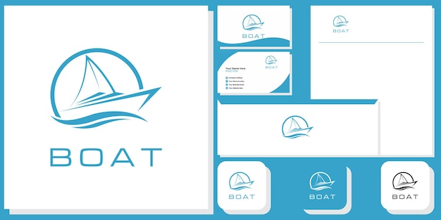 símbolo de barco abstracto océano barco viaje azul con plantilla de identidad de marca