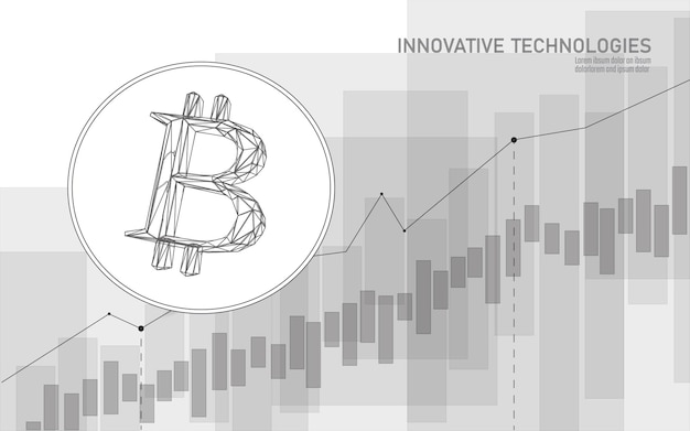Símbolo de Bitcoin en el gráfico creciente moneda de oro moneda criptográfica sistema bancario economía comercio