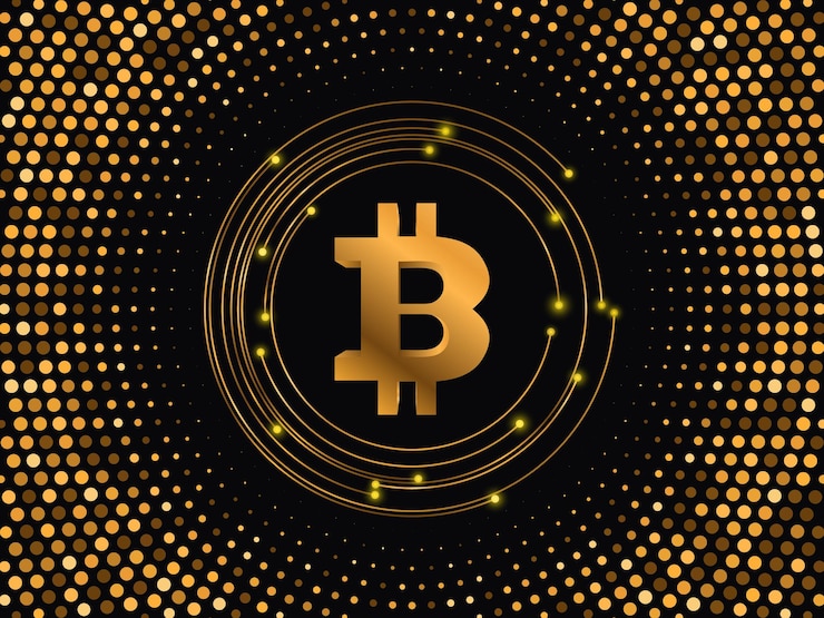 Vector símbolo de bitcoin. moneda digital bitcoin de oro.