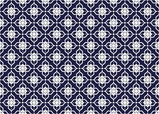 Símbolo blanco floral en fondo azul oscuro tela étnica diseño de patrón sin costuras para tela, etc.