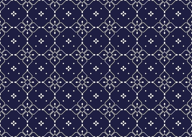 Símbolo blanco floral en fondo azul oscuro tela étnica diseño de patrón sin costuras para tela, etc.