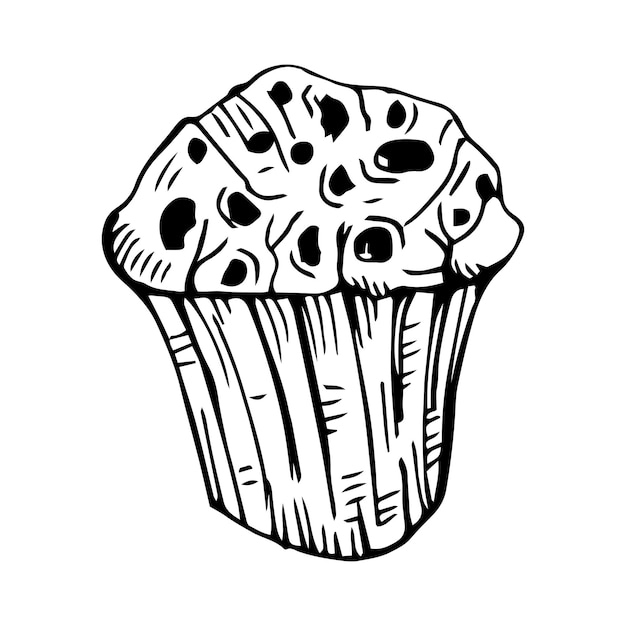 Símbolo de boceto de muffin dibujado a mano. Elemento de cupcake de vector en estilo de moda.