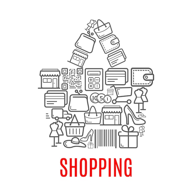 Símbolo de bolsa de compras compuesto por iconos de venta
