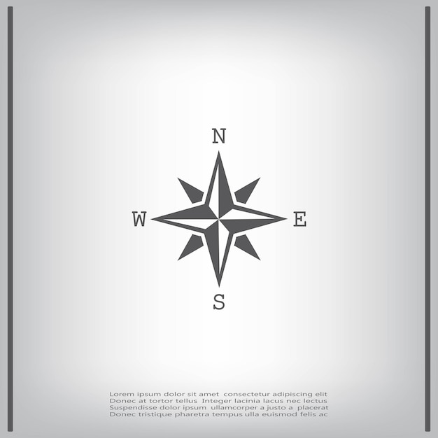 Símbolo de brújula Ilustración vectorial sobre un fondo gris Eps 10