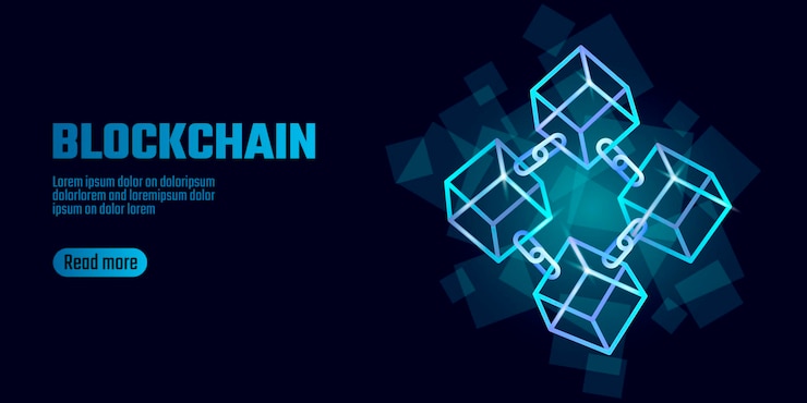 Vector símbolo de cadena de cubo de cadena de bloques en código cuadrado información de flujo de datos grandes neón azul que brilla intensamente tendencia moderna criptomoneda finanzas bitcoin negocio concepto vector ilustración fondo plantilla arte